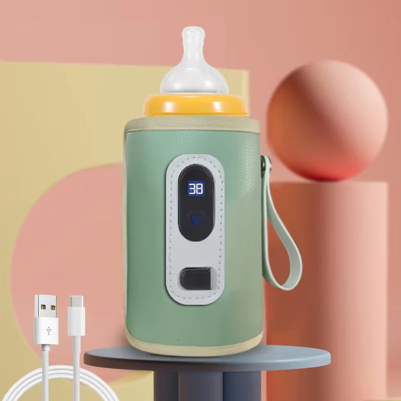 Baby Bottle Insulation Sleeve with LCD Display, Portable USB Milk Warming Cover with Carry Loop for Caregiver Use at Home and During Travel