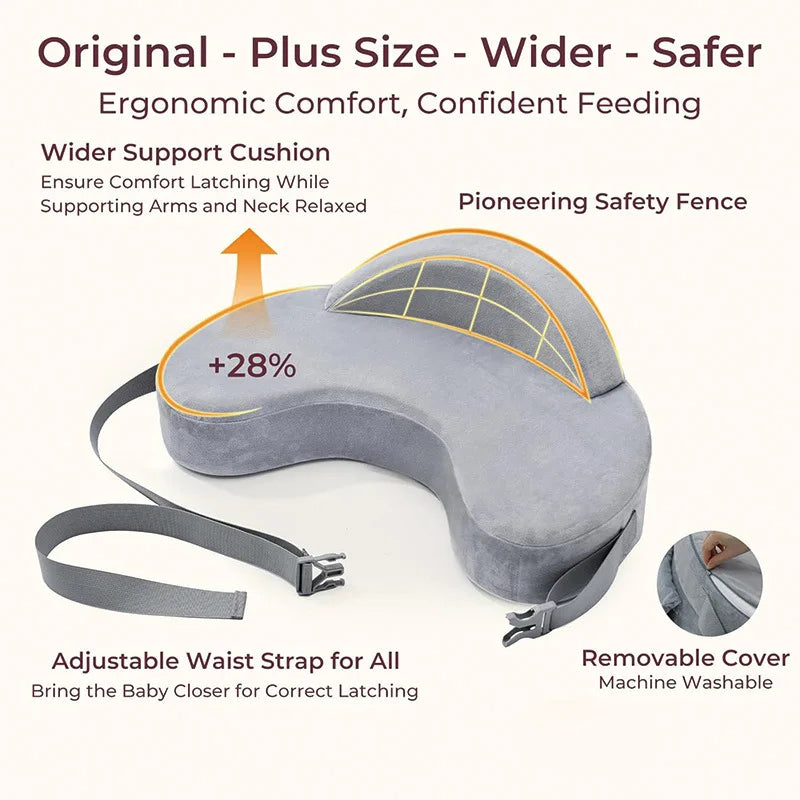 Memory Foam Nursing Pillow with Adjustable Waist Strap and Removable Cover, 22.6 x 14.5 Inch Support Cushion for Supervised Baby Feeding