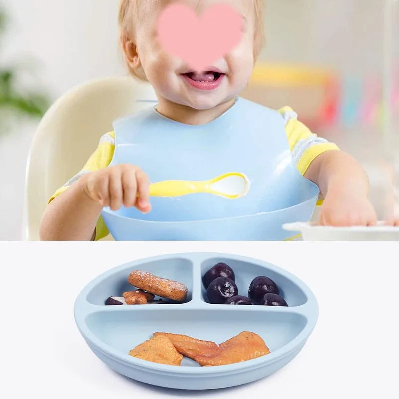Personalized Silicone Baby Tableware Set, 8-Piece Collection with Divided Plate, Suction Bowl, Pocket Bib, Straw Cup and Two Utensil Pairs
