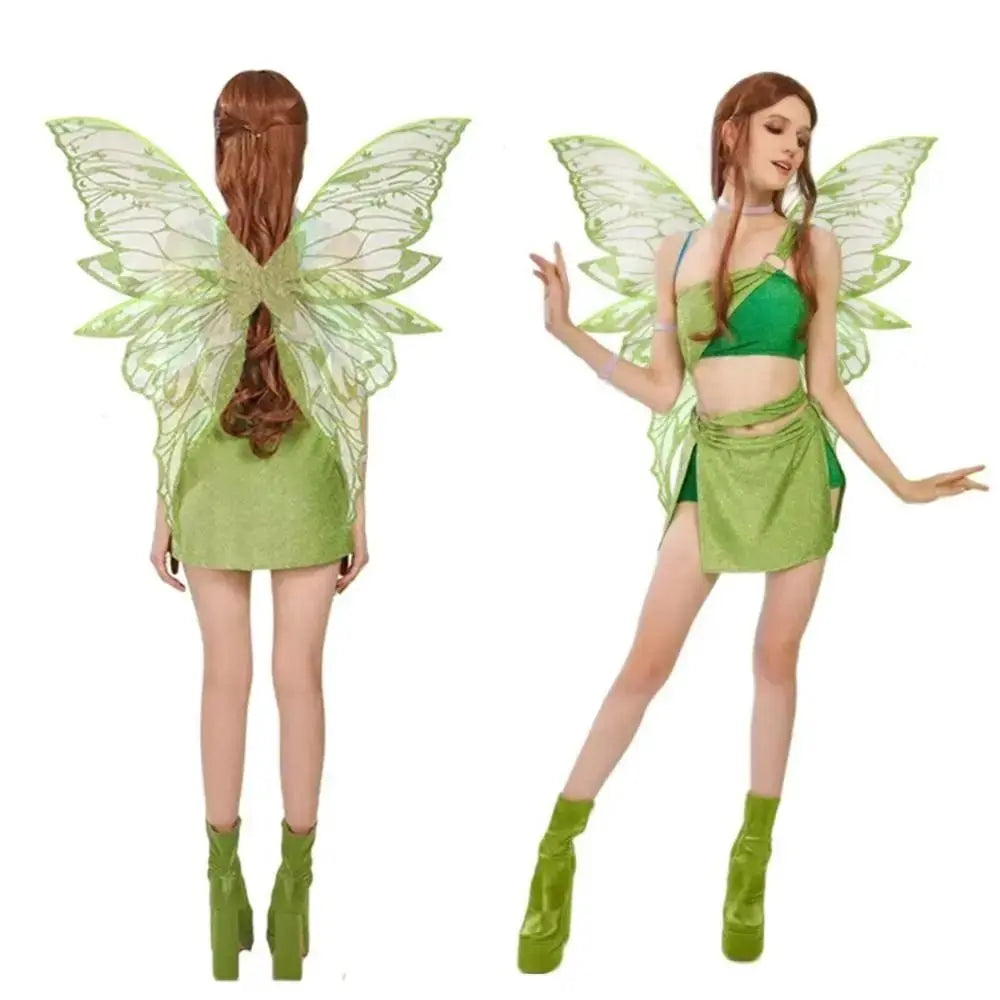 Fairy Wings Costume Set with Organza Butterfly Wings, Elf Ears, Floral Wreath and Star Wand for Halloween, Fantasy Parties and Dress-Up