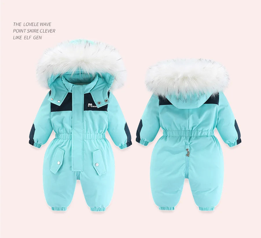 Toddler Hooded Snowsuit by Ircomll, Padded One-Piece Winter Outerwear with Plush-Look Hood Trim, Elastic Cuffs and Pockets, Sizes 18M to 4-5T