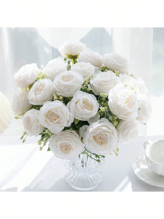 Artificial Peony Flowers, 4-Piece Faux Floral Bouquet for Wedding and Engagement Decor, Home Arrangements and Anniversary Gifts, No Vase Included