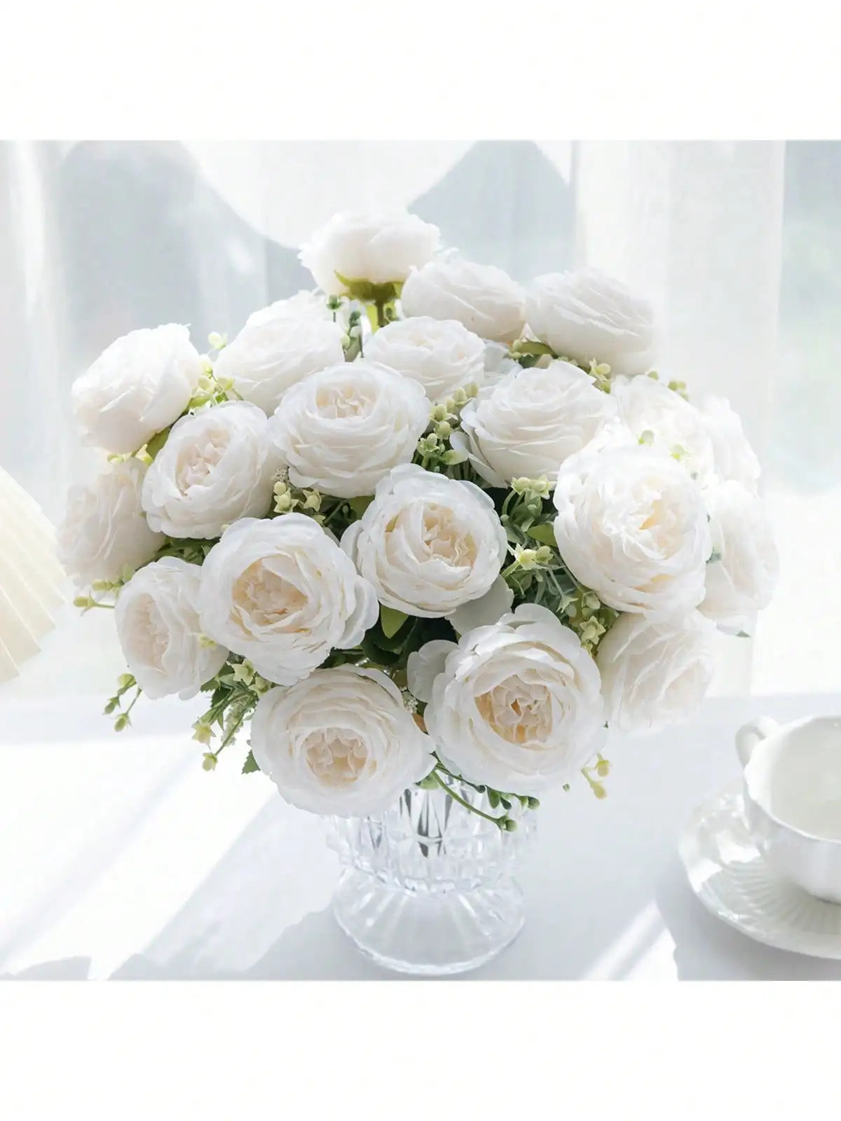 Artificial Peony Flowers, 4-Piece Faux Floral Bouquet for Wedding and Engagement Decor, Home Arrangements and Anniversary Gifts, No Vase Included