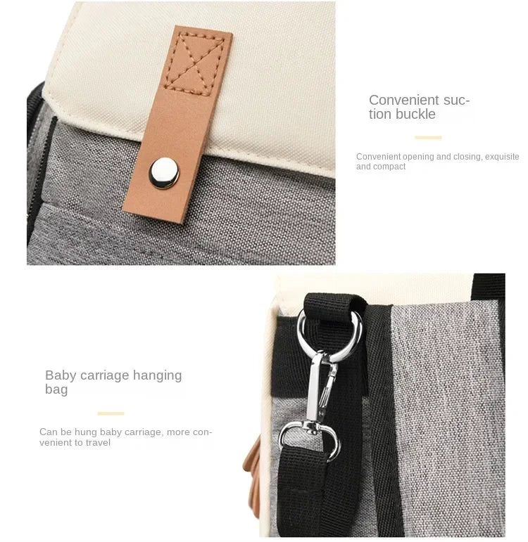 Flap-Top Diaper Backpack with Front Storage Pockets, Two Stroller Hooks and 53 x 34 cm Changing Mat for Baby Essentials and Everyday Parent Outings