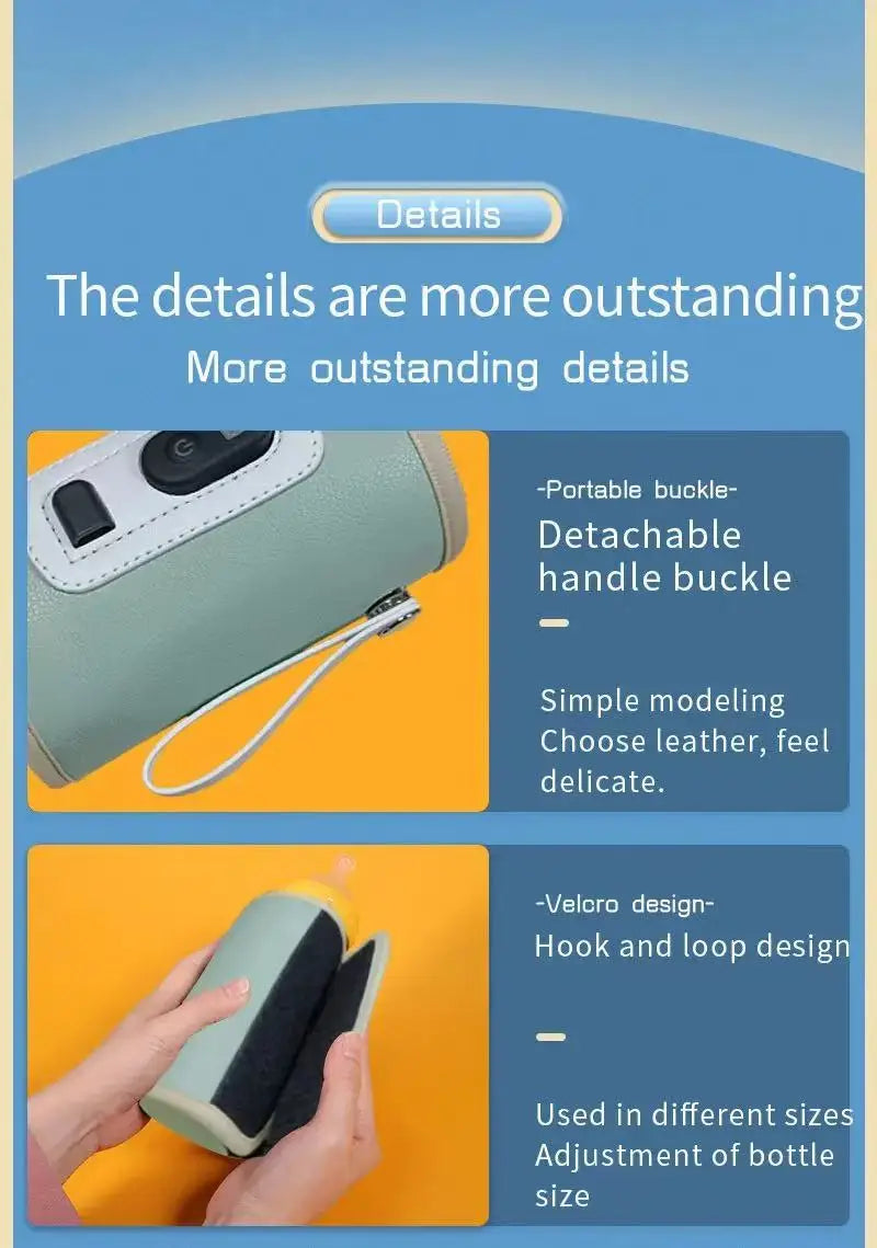 Baby Bottle Insulation Sleeve with LCD Display, Portable USB Milk Warming Cover with Carry Loop for Caregiver Use at Home and During Travel