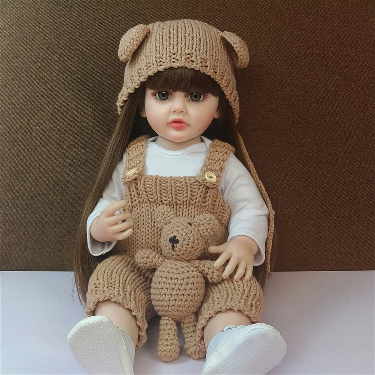 Long Hair Reborn Girl Doll with Fixed Acrylic Eyes, 20 Inch Toddler-Style Doll with Movable Limbs, Clothes, Magnetic Pacifier and Bottle