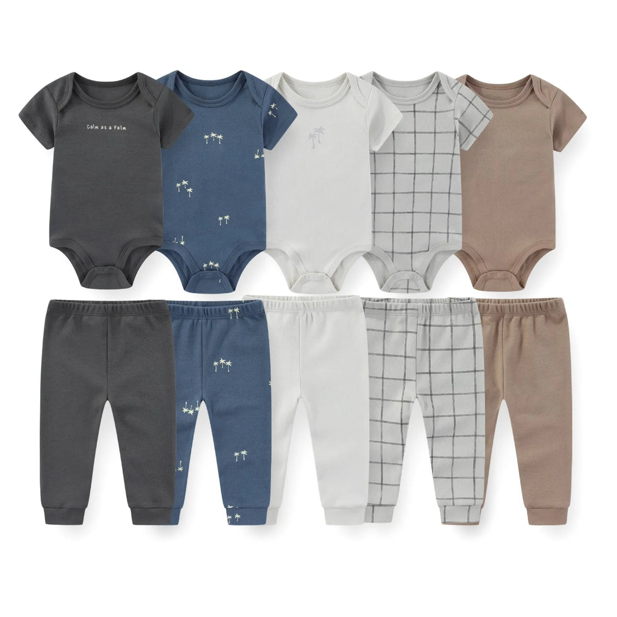 Baby Bodysuit and Pants Set, 10-Piece Kiddiezoom Infant Clothing Bundle with Short-Sleeve Tops for Boys and Girls, Sizes 3M-12M