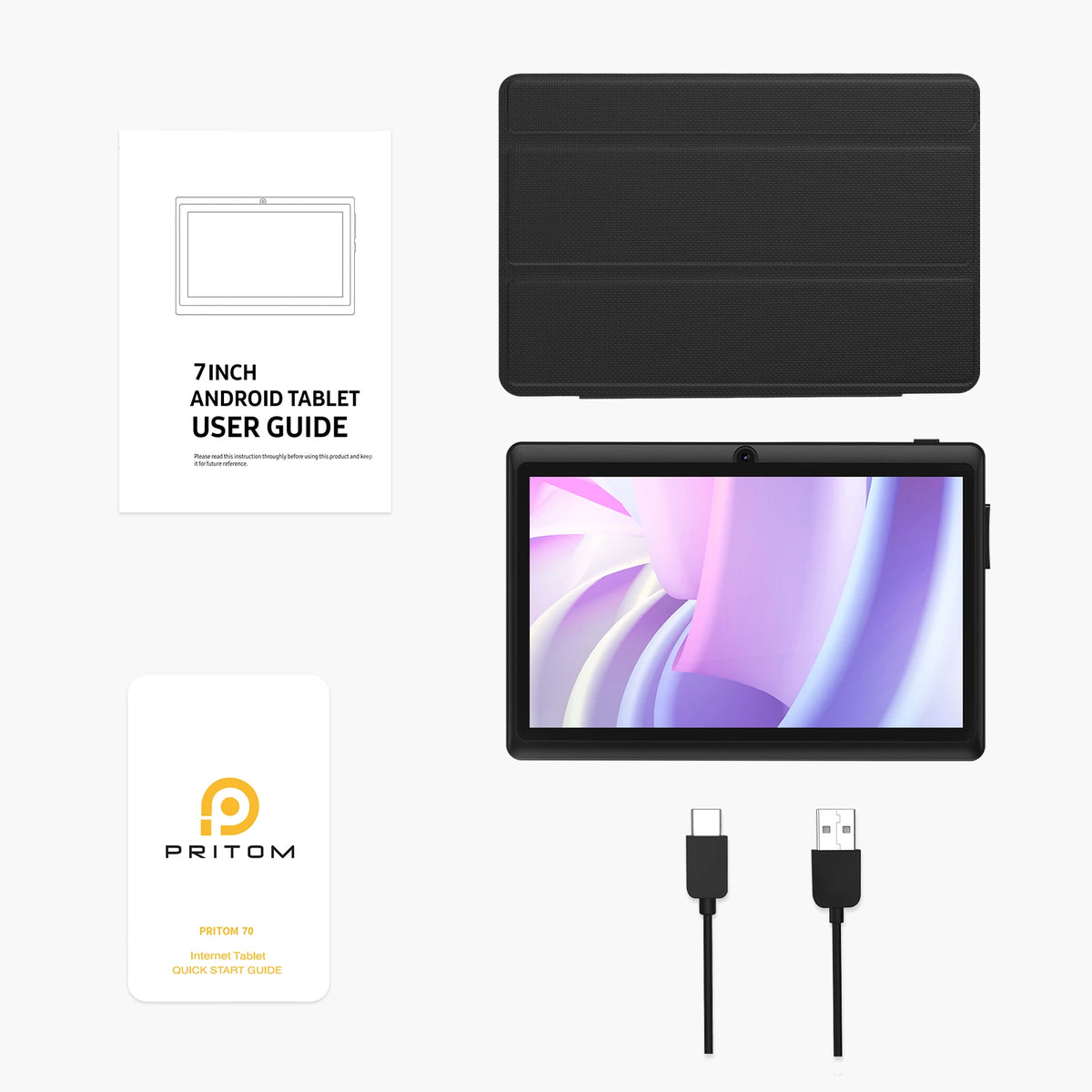 7 Inch Android Tablet with Protective Case, Pritom Android 13 Quad-Core WiFi Tablet with 32GB Storage, 2GB RAM Plus 2GB Virtual Memory and Dual Cameras