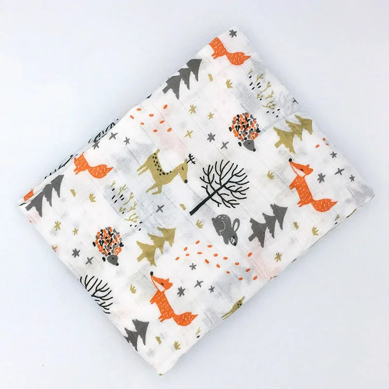 Printed Cotton Muslin Receiving Blanket for Babies with Space, Animal and Floral Designs, Approx. 120 x 120 cm Square Wrap with Smaller Mountain Option