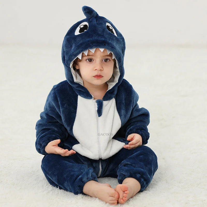 Animal Kigurumi Costume for Babies and Toddlers, Hooded Flannel Jumpsuit with Long Sleeves for Halloween Dress-Up and Family Photos