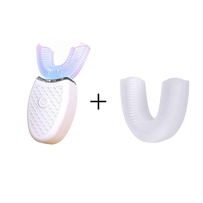 U-Shaped Sonic Toothbrush with Silicone Mouthpiece, USB Rechargeable Electric Oral Care Brush with Three Modes in Black or White