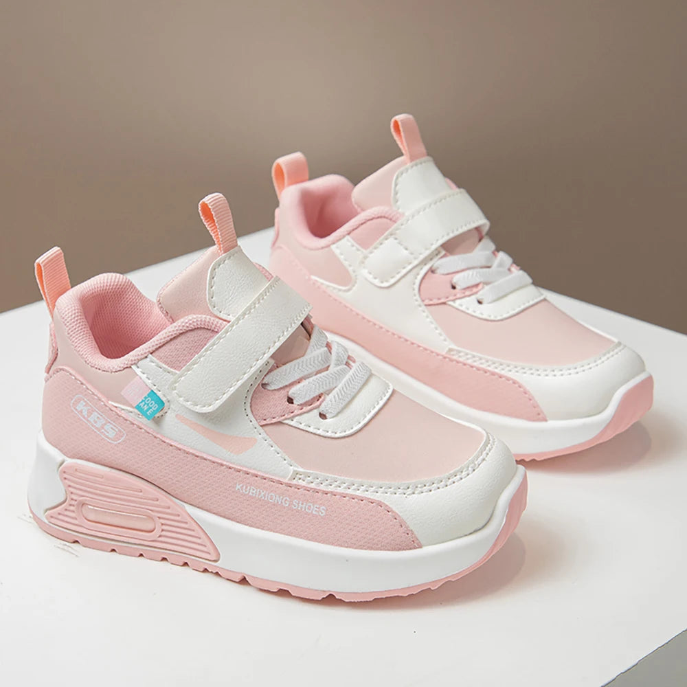 Color-Block Kids Running Shoes with PU Leather Upper, Soft Rubber Sole and Strap Closure for Boys and Girls, School Days and Outdoor Play