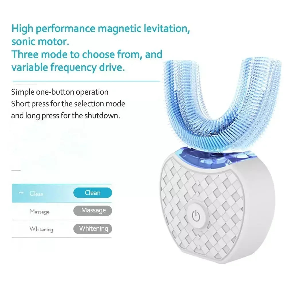 Silicone Mouthpiece Electric Toothbrush for Adults with U-Shaped Head, Three Modes, Rechargeable Handle and Charger for Everyday Oral Care