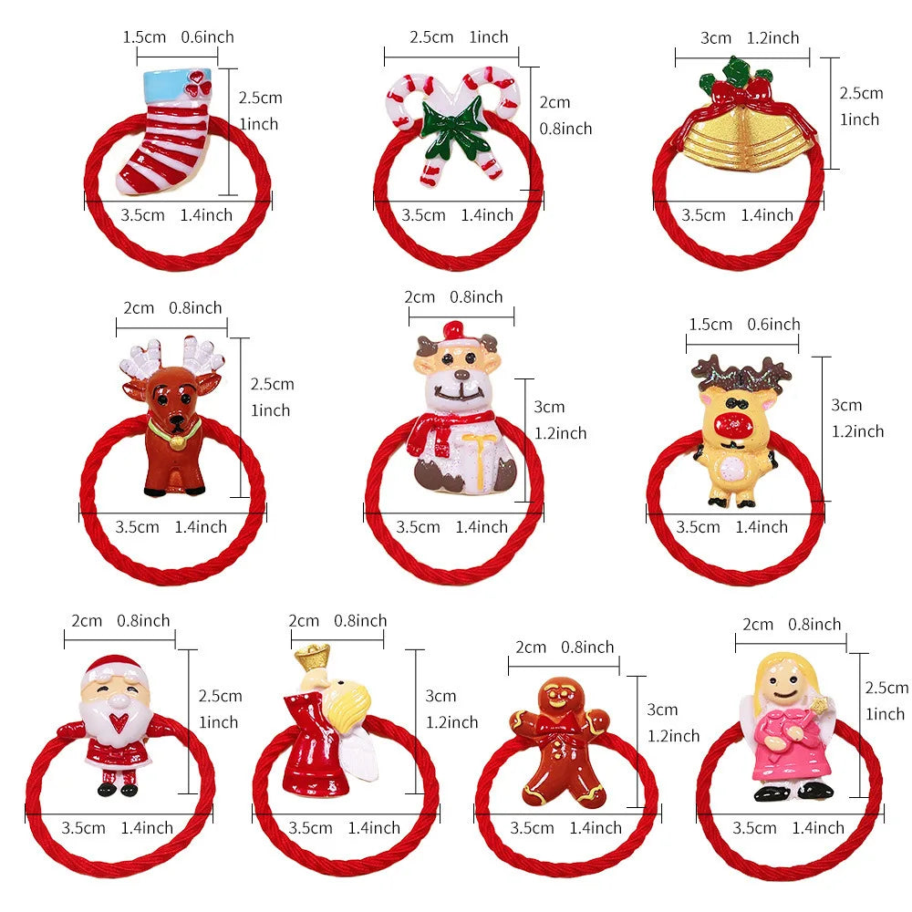 Christmas Hair Ties for Girls, 20-Piece Red Elastic Ponytail Holder Set with Santa, Reindeer, Bells and Festive Charms for Holiday Hairstyles
