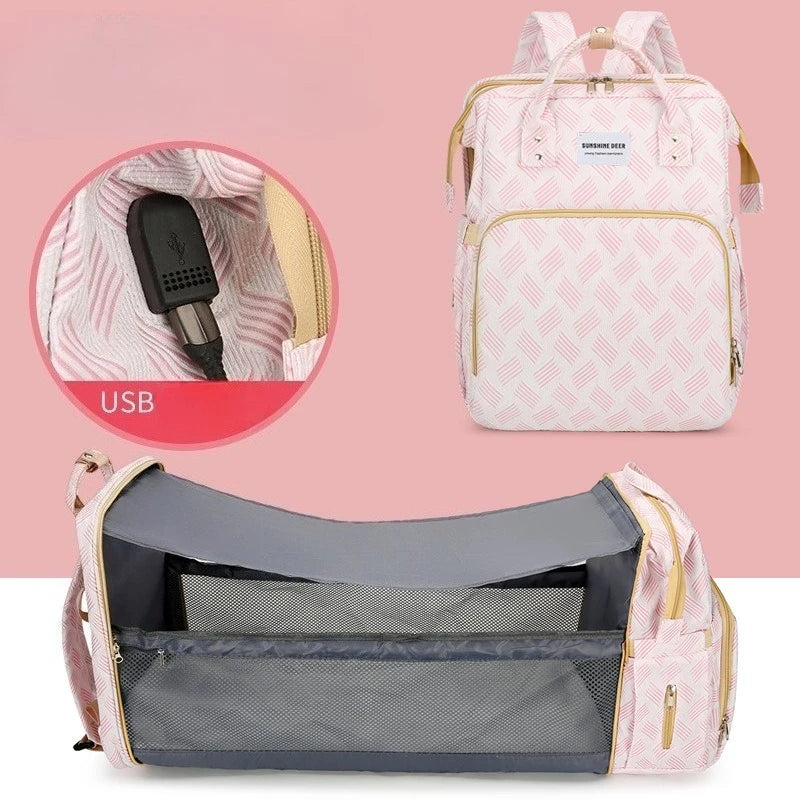 Convertible Diaper Bag Backpack with Fold-Out Changing Area and Stroller Hooks, 30 x 20 x 40 cm Baby Essentials Organizer for Parents