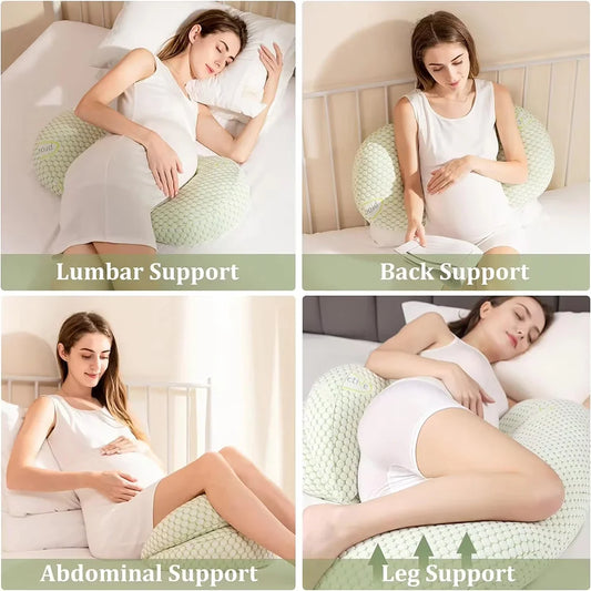 Curved Pregnancy Pillow by PANGDUBE with Small Cushion Styling, Multifunctional Maternity Body Pillow for Side Rest, Reading and Seated Lounging