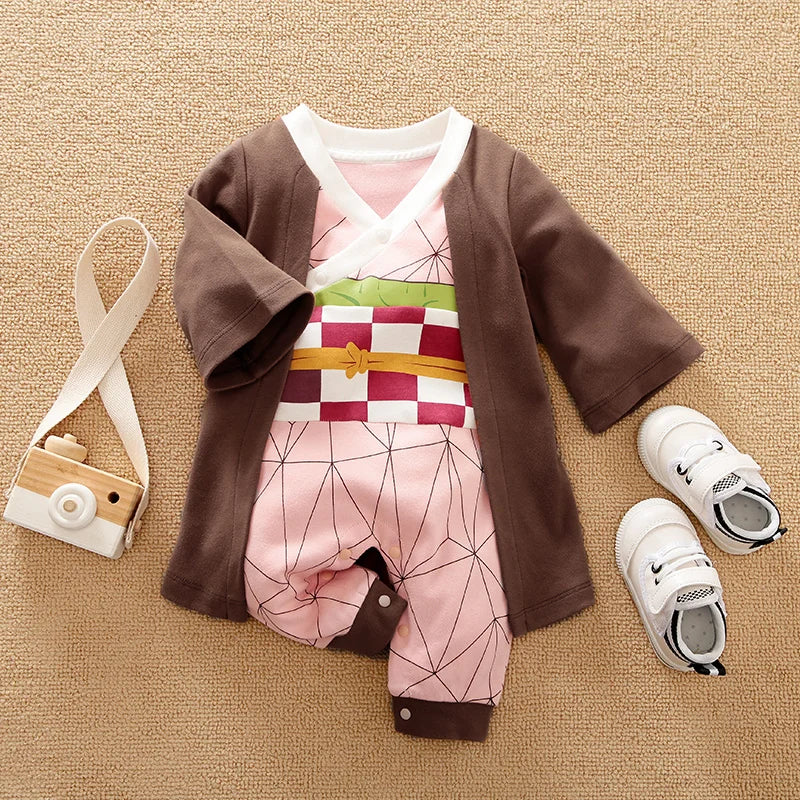 Baby Cosplay Romper with Anime-Inspired Layered Outfit Styling, Long Sleeve Cotton Infant Costume for Boys and Girls Photos and Halloween, 59-90 cm