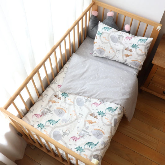 Printed Cotton Bedding Set for Kids, 3-Piece Duvet Cover and Pillowcase with Flat Sheet or Mattress Cover, Animal and Star Designs