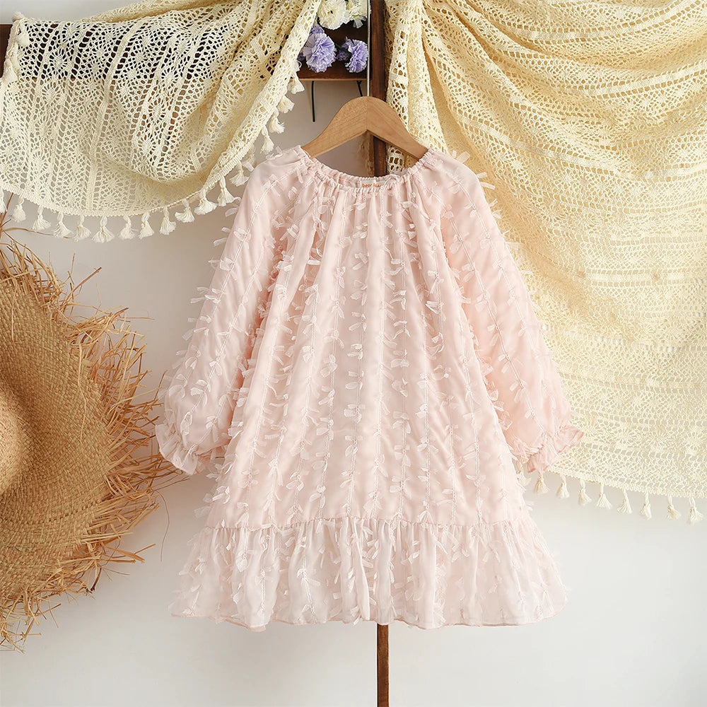 Toddler Girls Floral Dress with Oversized Collar and Long Sleeves, Bear Leader Outfit in Sizes 2T–6T for Spring, Fall and Family Photos