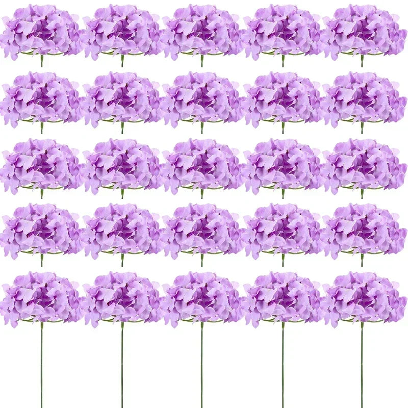 Silk Hydrangea Flower Heads, 25-Piece Artificial Flowers with Flexible Stems for DIY Wedding Centerpieces, Baby Shower and Home Party Decor