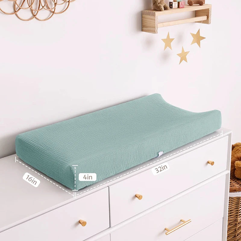 Muslin Cotton Changing Pad Covers 2-Pack with Elastic Edges, Double-Layer Baby Diaper Mat Covers for Newborn Nursery Care and Baby Shower Gifts