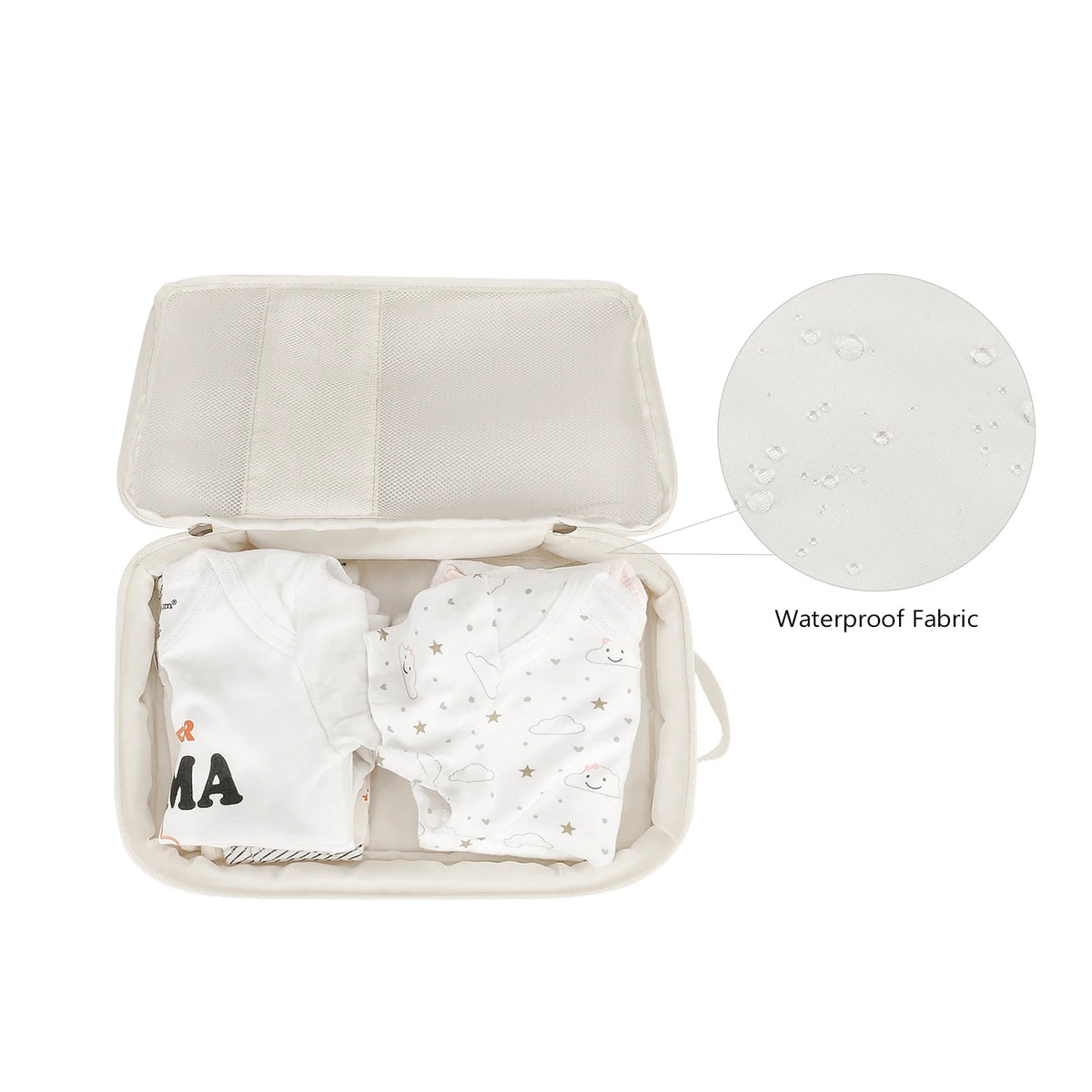 Diaper Organizer Bag with Mesh Front and White Bear Detail, Portable Zip Pouch for Baby Clothes, Changing Essentials and Family Travel