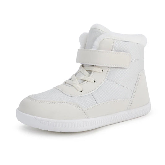 Wide Toe Winter Boots for Kids, Barefoot-Style High-Top Shoes with Cozy Lined Styling and Strap Options for Boys and Girls Cold-Weather Outfits