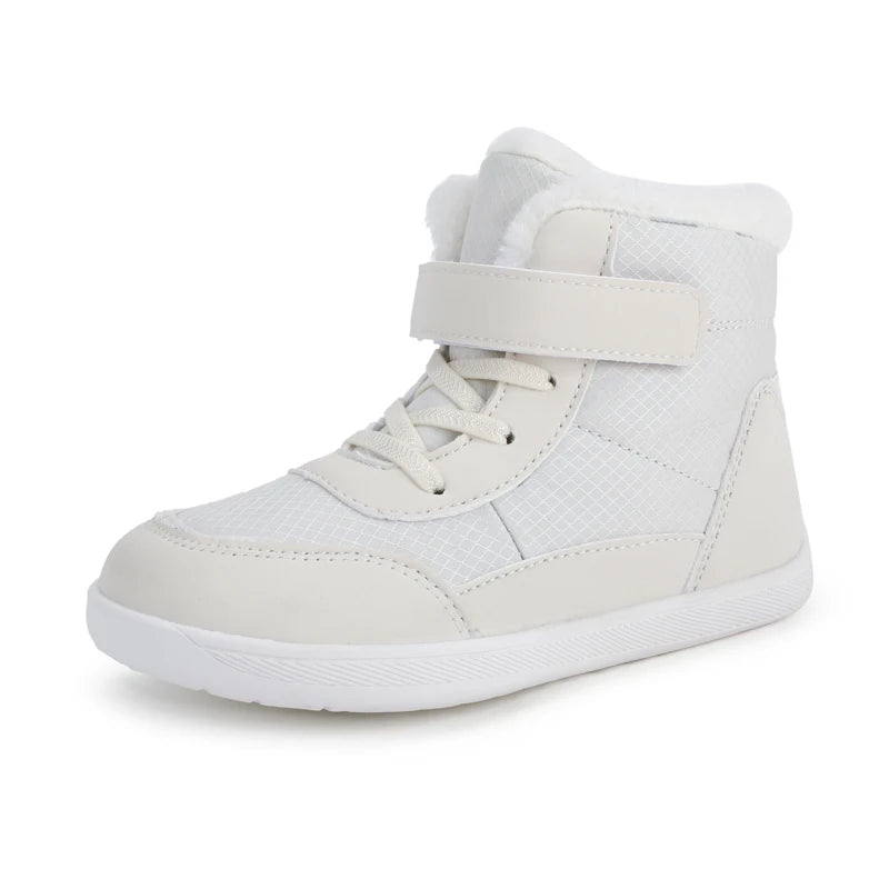 Wide Toe Winter Boots for Kids, Barefoot-Style High-Top Shoes with Cozy Lined Styling and Strap Options for Boys and Girls Cold-Weather Outfits