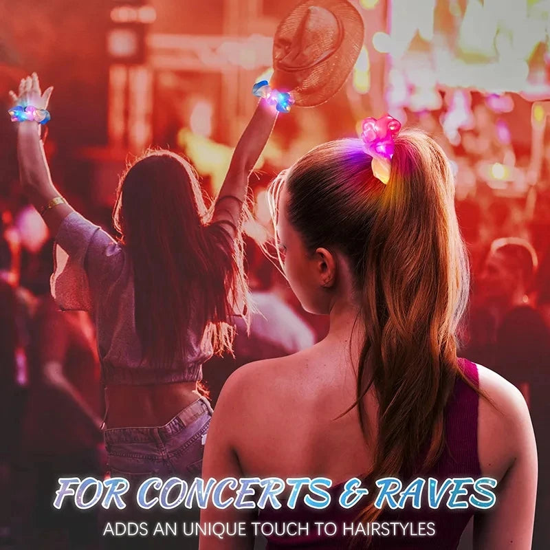 LED Hair Scrunchies for Women, Light Up Satin Elastic Hair Ties with 3 Lighting Modes for Glow Parties, Concerts & Holiday Gifts