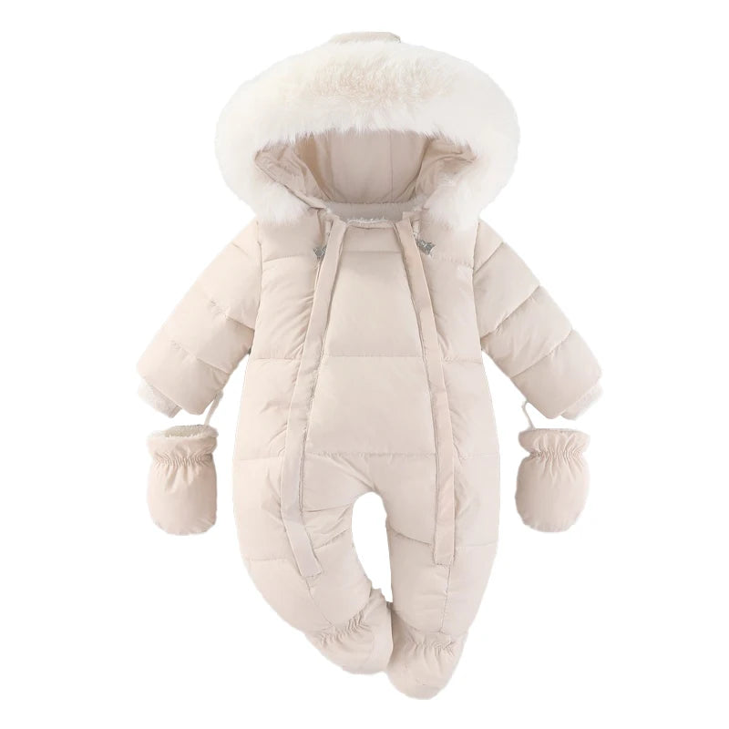 Infant Winter Snowsuit with Hood, Double Front Zippers and Quilted Design, Fleece-Lined Baby One-Piece for Boys and Girls, 3-24 Months
