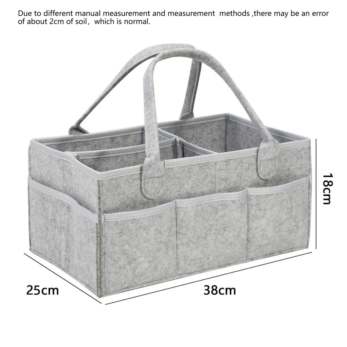 Felt Diaper Caddy with Carry Handles and Outer Pockets, Large-Capacity Baby Storage Organizer for Nursery Essentials, Diapers and Toys