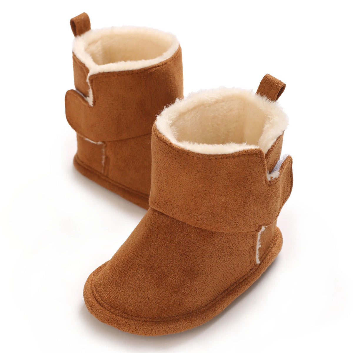 Soft Sole Baby Winter Boots with Plush Lining and Hook-and-Loop Closure, Brown Pink or Apricot Infant Shoes for Boys and Girls, 0-18 Months