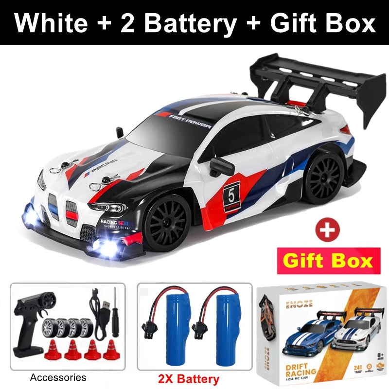 RC Drift Racing Car with 4WD, 2.4GHz Proportional Remote Control, LED Lights and Replaceable Racing and Drift Tires for Kids and Adults