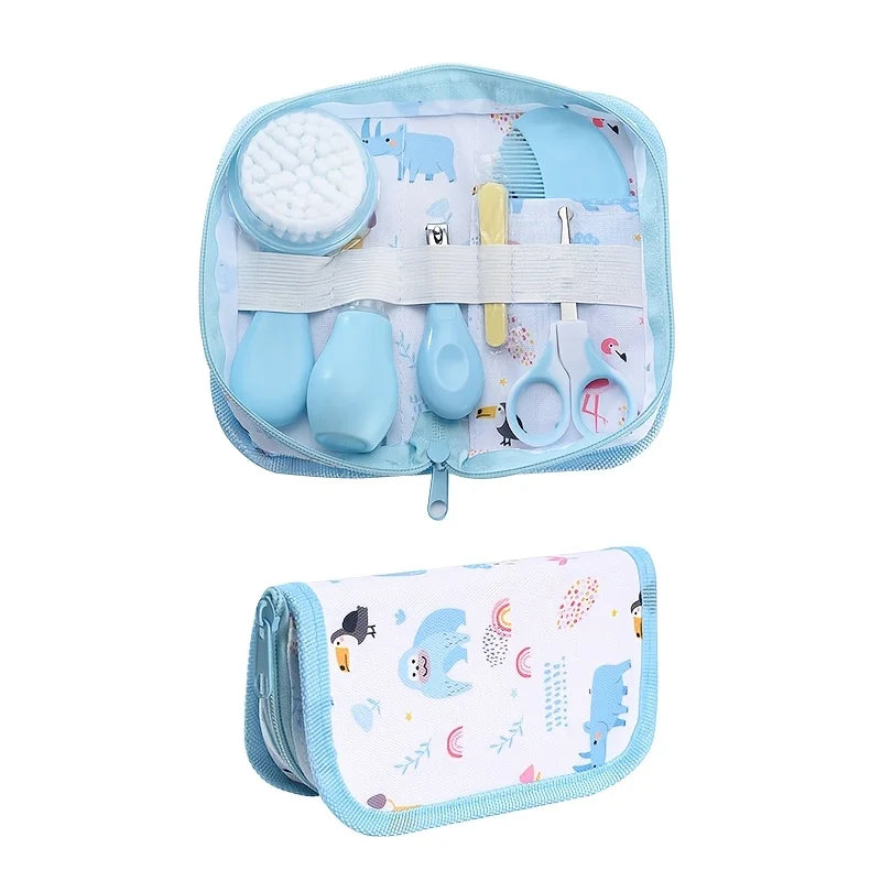 6-Piece Baby Care Kit with Animal-Print Portable Bag, Hair Brush, Comb, Nail Clipper, File, Scissors and Nasal Aspirator for Home and Travel