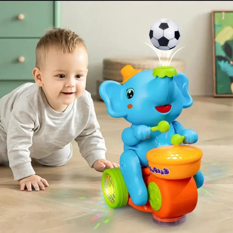 Musical Elephant Crawling Toy with Walking Action, Floating Ball, LED Lights and Drum Sounds for Supervised Baby Floor Play and Gifts