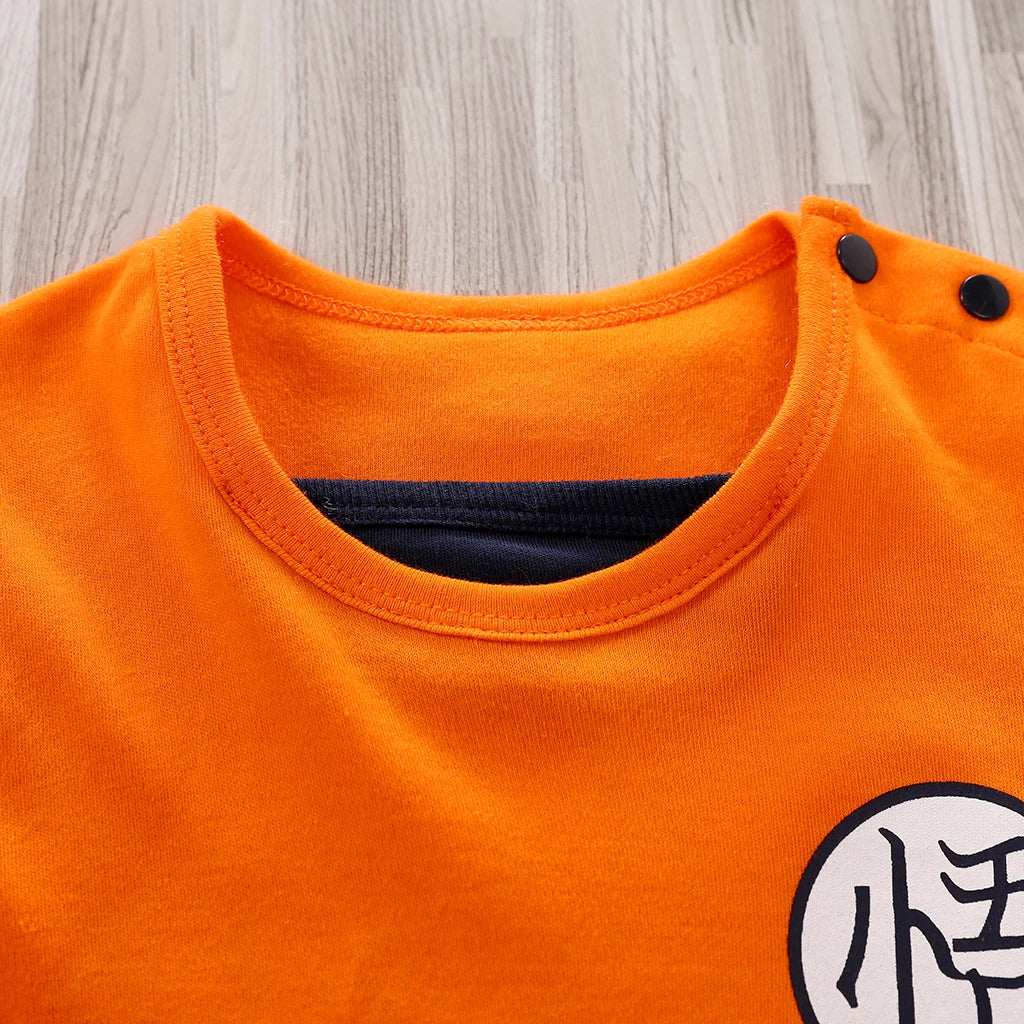 Orange Baby Romper with Training-Outfit Print, Contrast Long Sleeves and Snap Closures, Cotton One-Piece for Boys and Girls, Sizes 0-18M