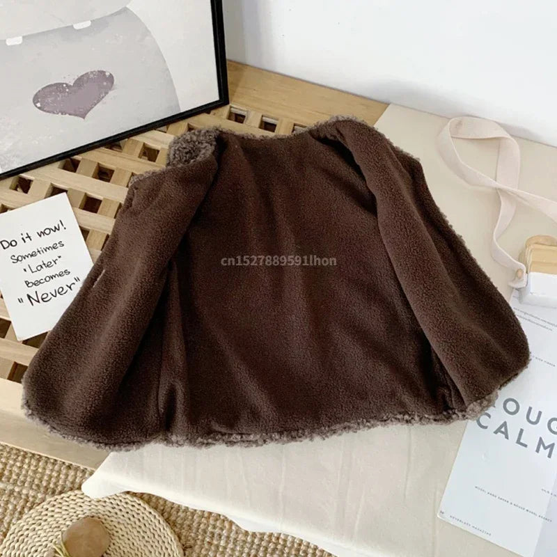 Toddler Faux Fur Vest with V-Neck and Button Front, Plush Sleeveless Waistcoat for Boys and Girls Ages 1-6, Fall and Winter Layering