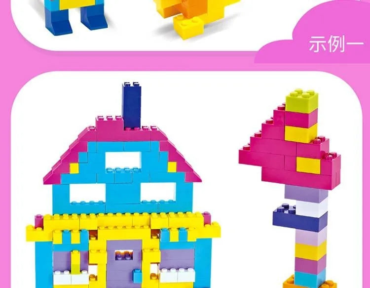 Creative Building Brick Set, 300 or 500 Colorful DIY Pieces for Open-Ended Construction, City Scenes, Counting and Shape Sorting Play