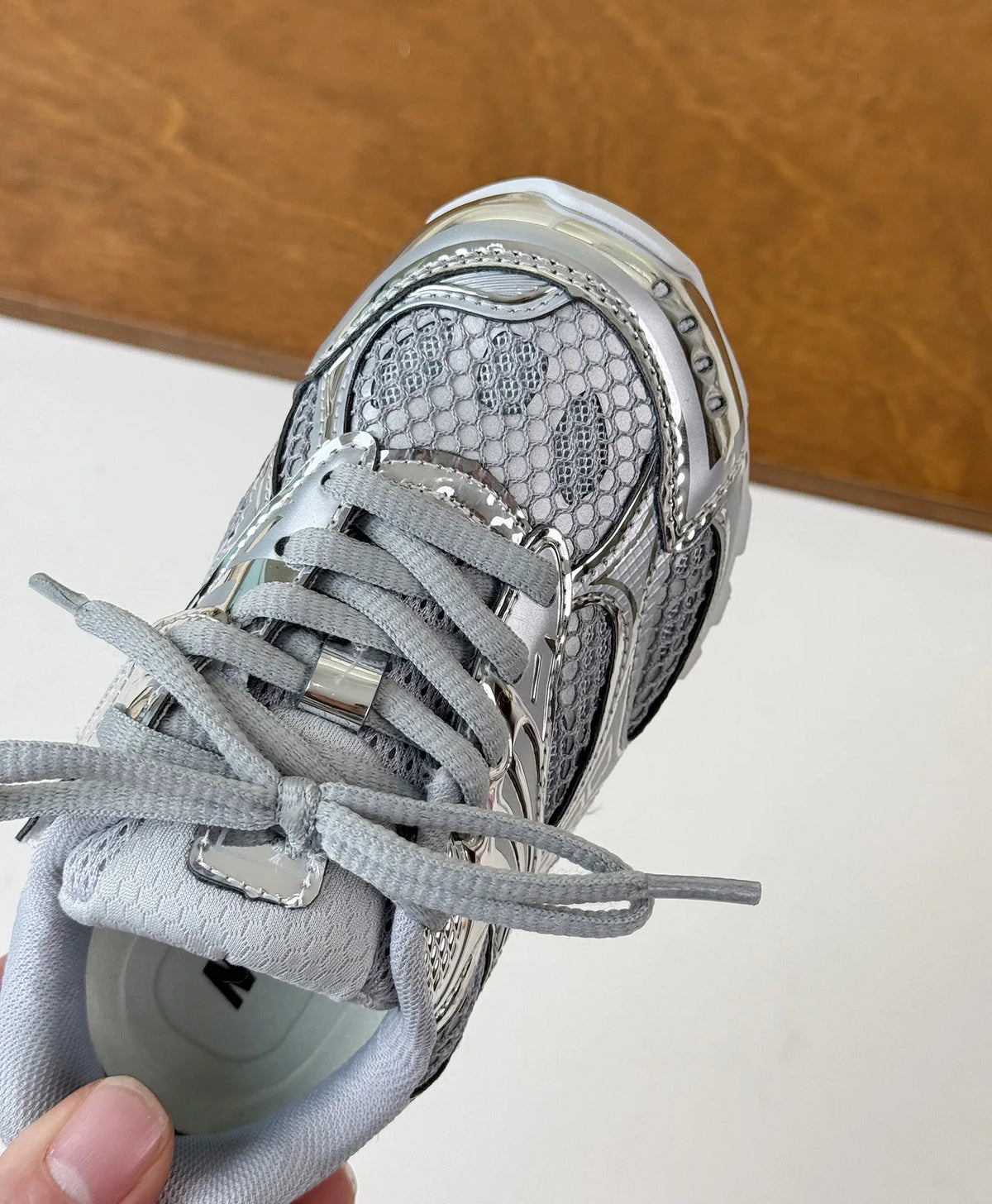 Kids Mesh Sneakers with Metallic Orbit Styling, Lace-Up Casual Walking Shoes in Pink or Silver with Rubber Soles for Everyday Outfits