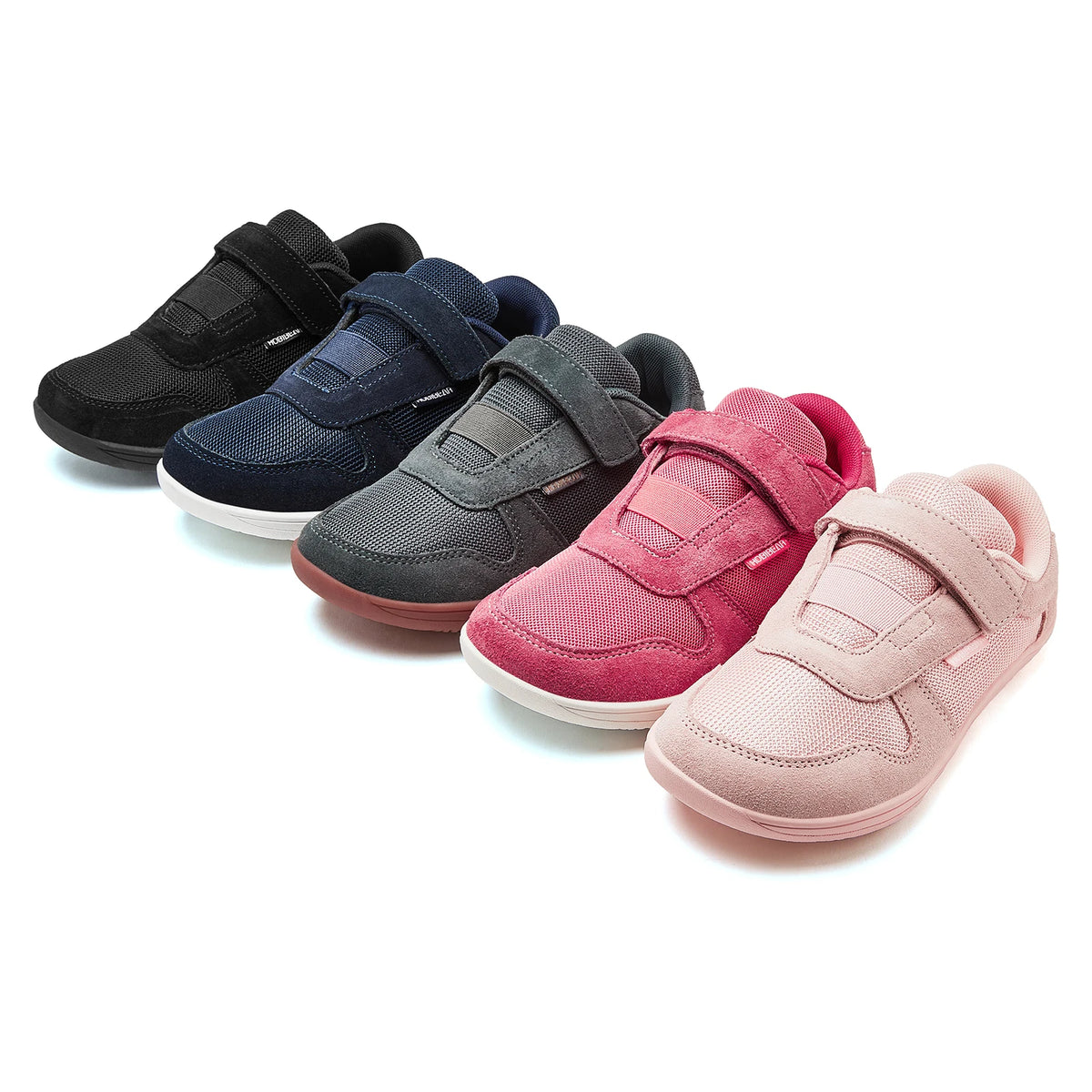 Kids Zero-Drop Barefoot Sneakers by HOBIBEAR with Wide Toe Box, Hook-and-Loop Strap, Mesh Upper and Artificial Leather Toe for Lightweight Everyday Wear