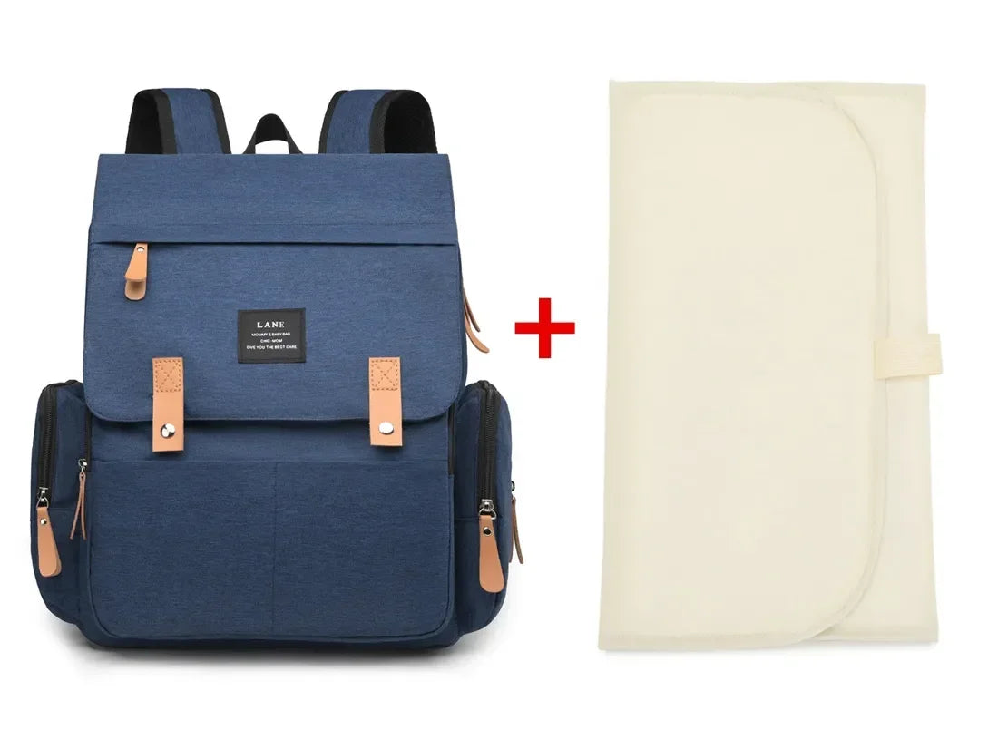 Flap-Top Diaper Backpack with Front Storage Pockets, Two Stroller Hooks and 53 x 34 cm Changing Mat for Baby Essentials and Everyday Parent Outings