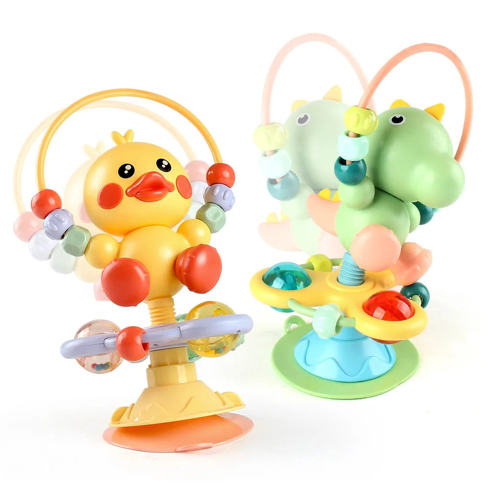 Animal Suction Activity Toy with Colorful Beads and Rattle Rings, Cartoon Tabletop Play Accessory for Supervised Reaching and Hands-On Exploration