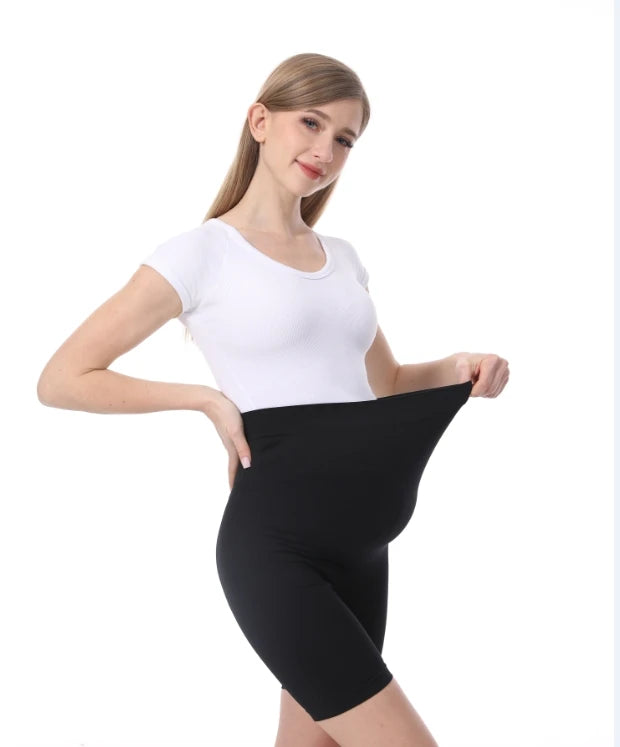 Stretch Maternity Leggings with High Waist Belly Panel, 90% Nylon and 10% Spandex Pregnancy Pants with Shorts and Thickened Style Options