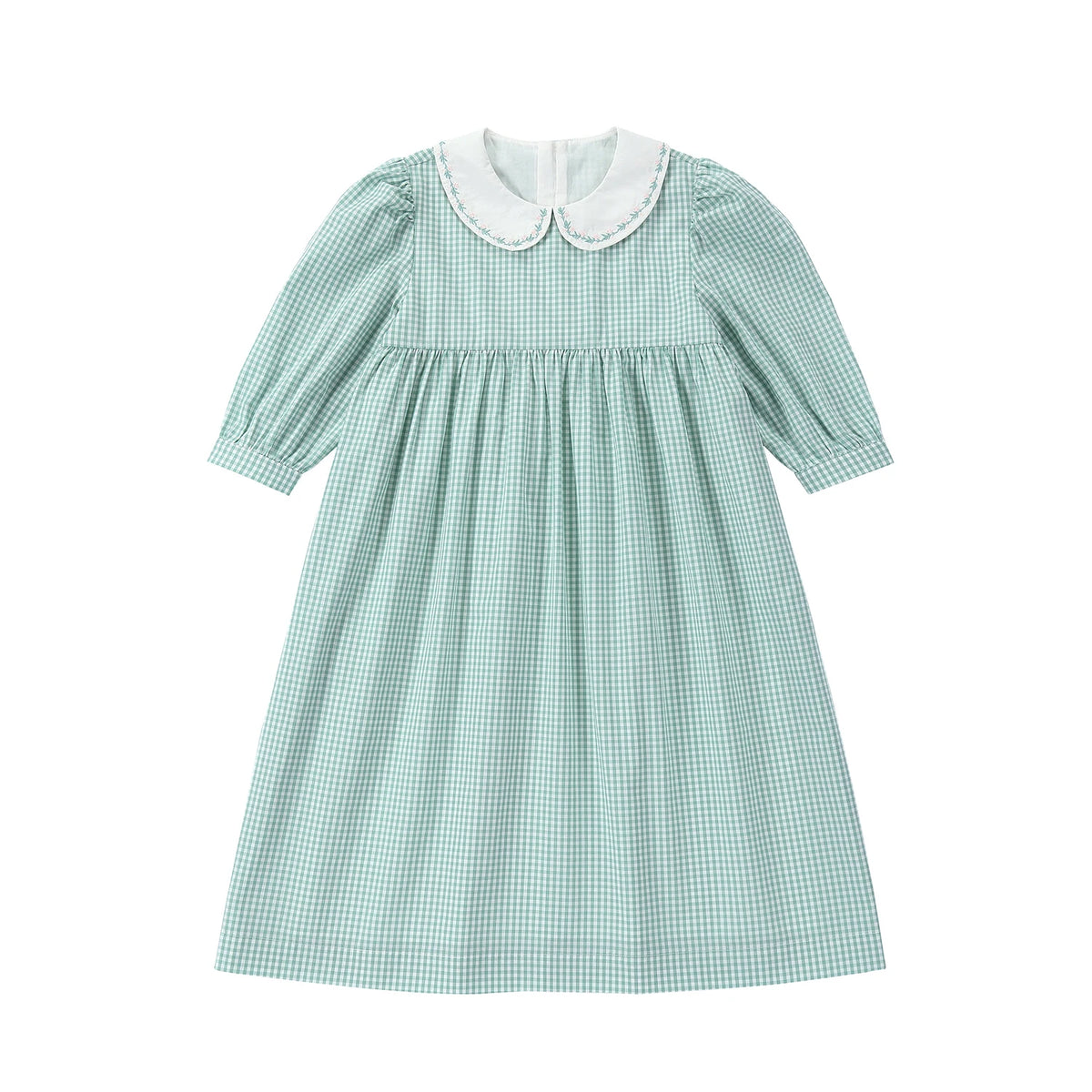 Sage Green Gingham Kids Outfits with Cotton Girls Dress and Baby Romper Options, Lyocell Knit Layers and Boys Separates for Sibling Family Photos