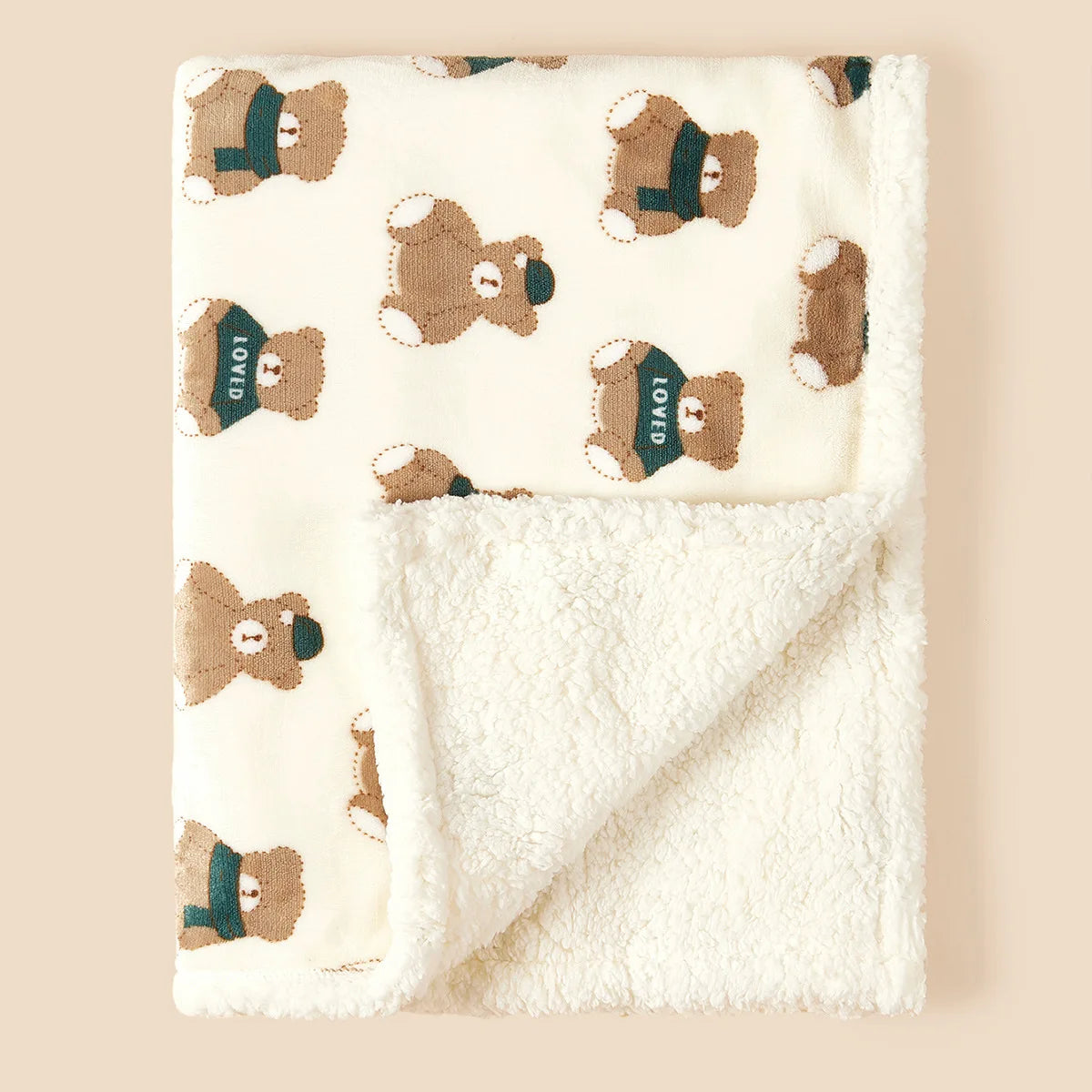 Plush Baby Blanket with Teddy Bear Print and Fleece-Style Reverse, Cozy Winter Wrap for Supervised Cuddles and Baby Shower Gifts