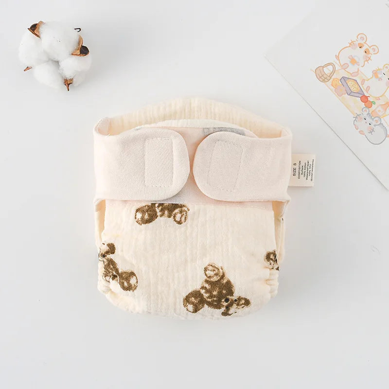 Baby Wrap Cloth Diaper with Adjustable Waist Tabs, Reusable Cotton Nappy in Animal and Rainbow Prints, Single-Piece Infant Changing Essential
