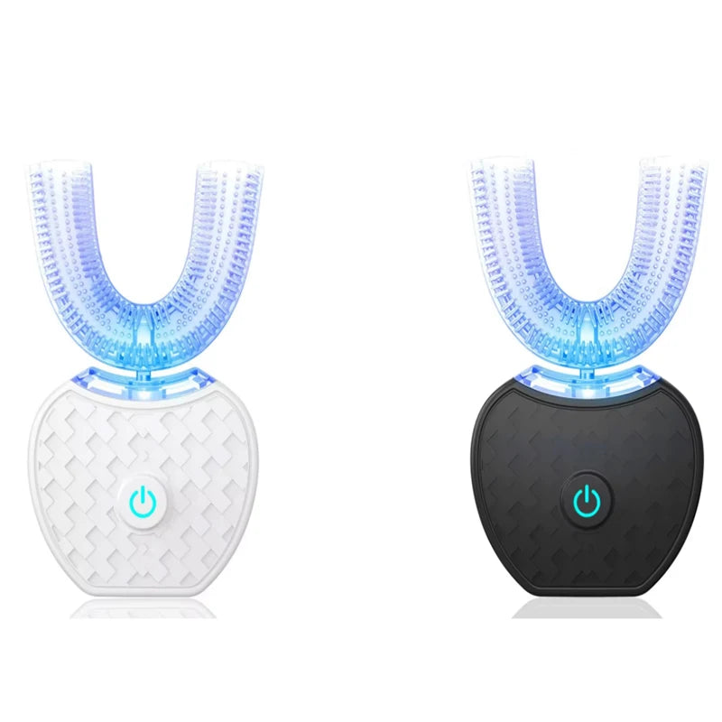 Automatic U-Shaped Electric Toothbrush with Sonic Vibration, USB Rechargeable Design and Blue Light in White, Black, Blue or Pink