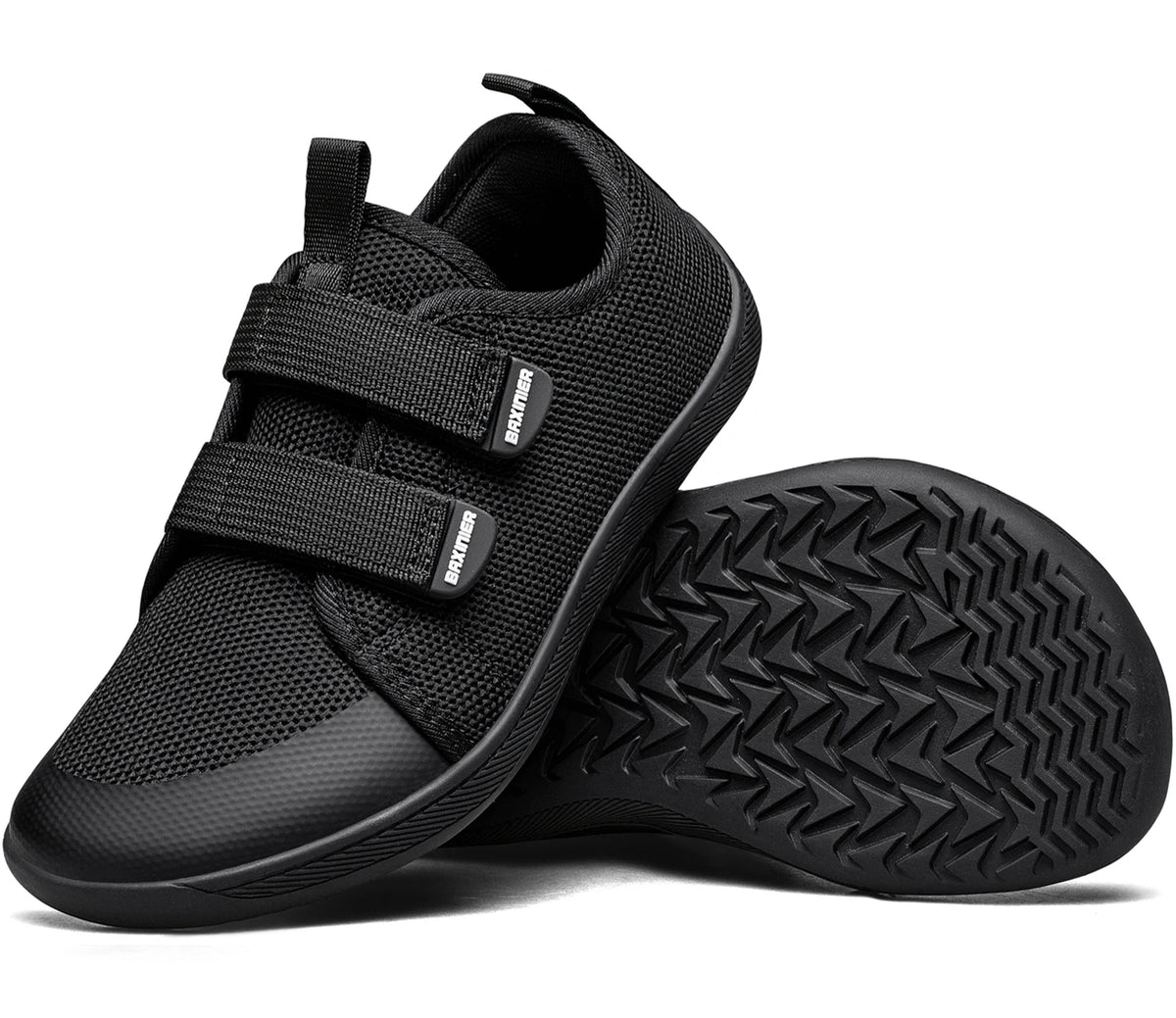 Kids Barefoot-Style Mesh Sneakers with Wide Toe and Double-Strap Fastening, Breathable Knitted Casual Walking Shoes in Gray, Black or Blue for Boys and Girls