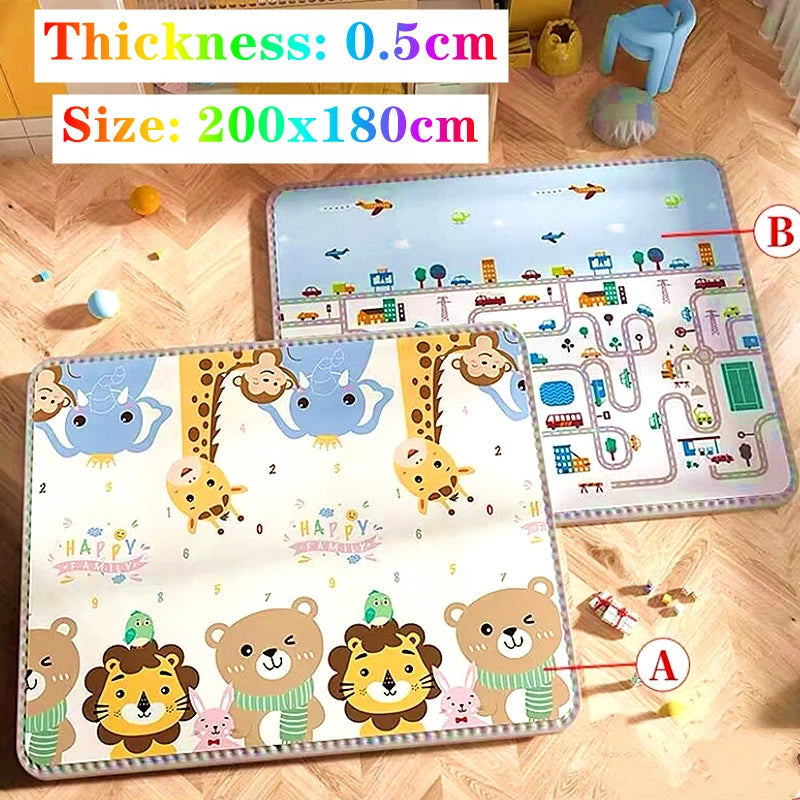 Oversized Baby Floor Play Mat 200 x 180 cm, Double-Sided Animal Print EVA Foam Crawling Rug with 4-5 mm Padding for Supervised Family Activities