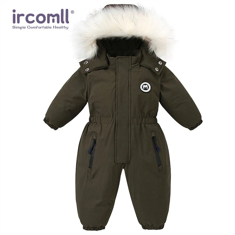 Toddler Hooded Snowsuit by Ircomll, Padded One-Piece Winter Outerwear with Plush-Look Hood Trim, Elastic Cuffs and Pockets, Sizes 18M to 4-5T